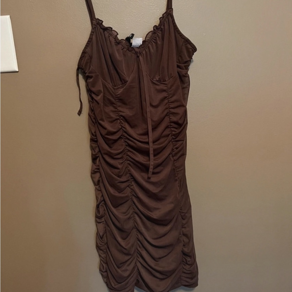 Brown Ruffled Dress Mini